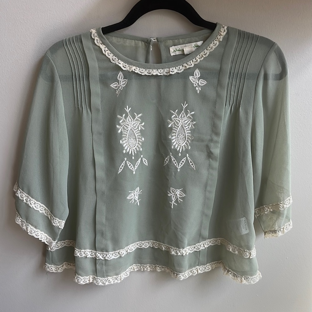 Sheer Sea foam green top w/ lace details. Hardly worn. From Urban Outfitters